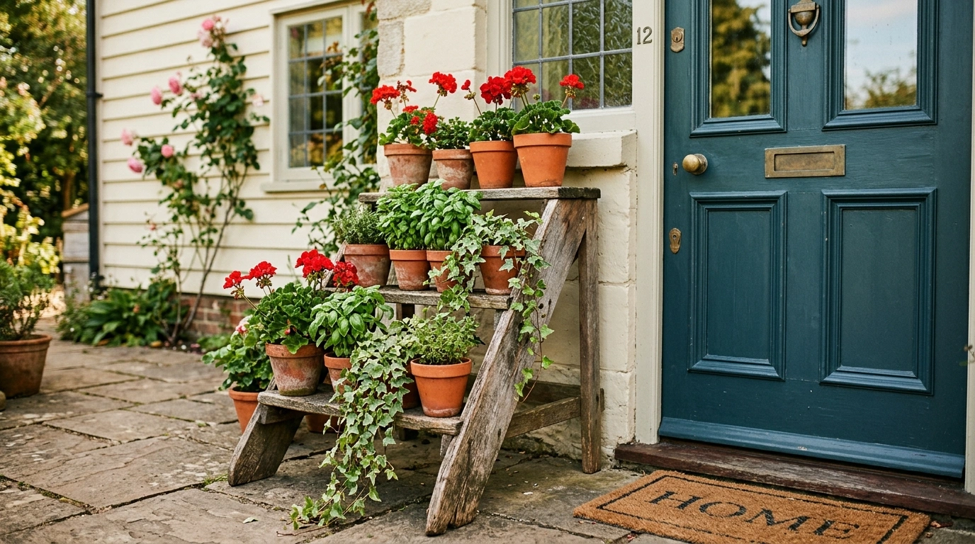 Classic White Picket Gate Framed by Soft Roses