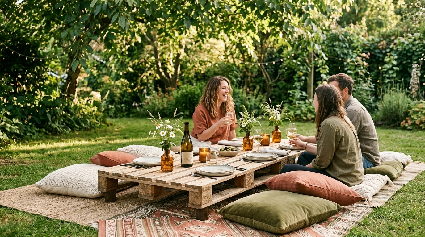 Low-Slung Pallet Tables with Cozy Floor Cushion