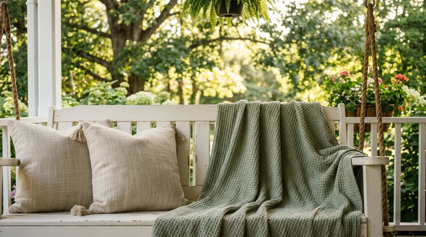 The Classic Front Porch Swing with Linen Pillows