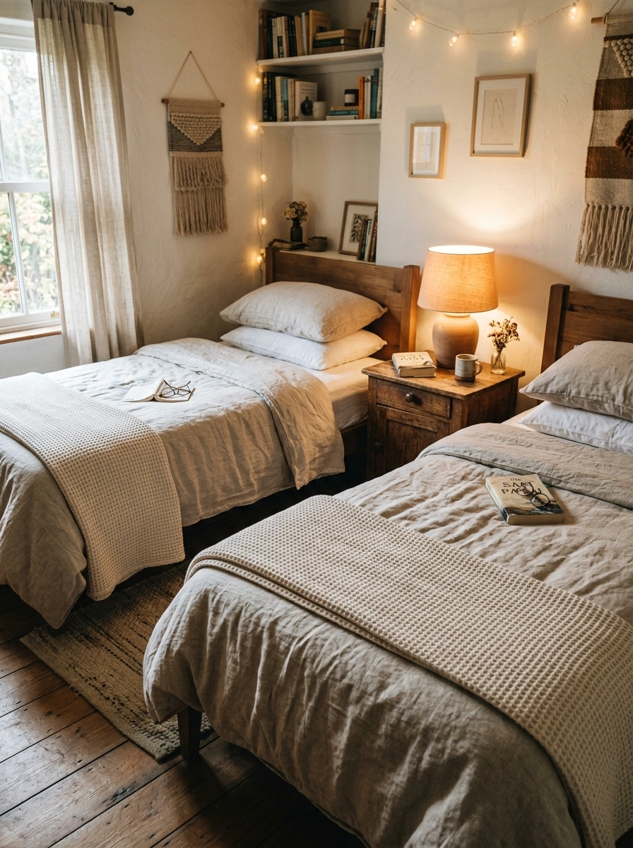Corner Bed Placement with Shared Center Nightstand