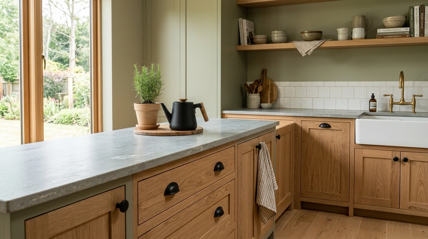 Muted Sage Green and Matte Black Accent
