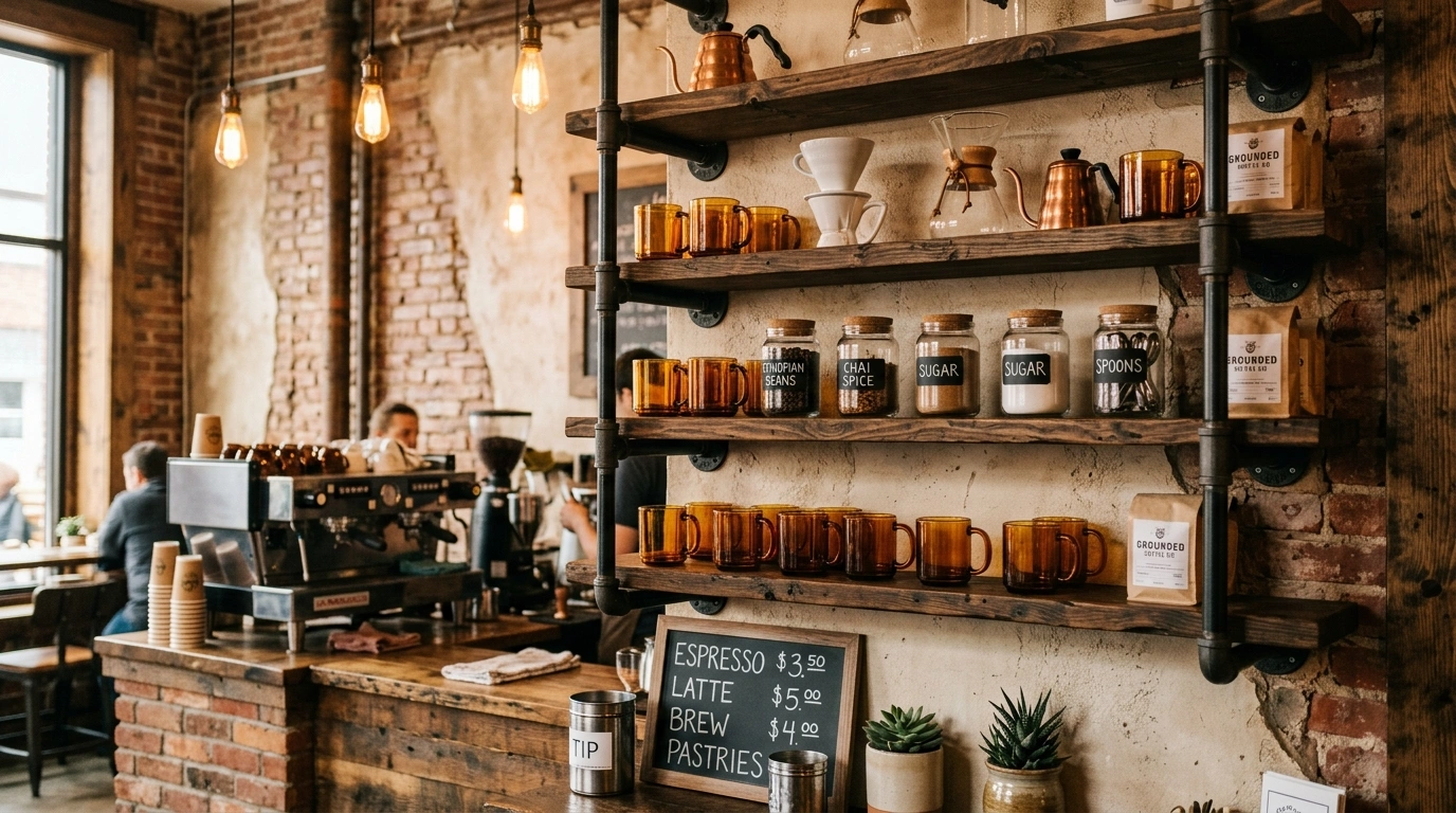 The Industrial Metal Pipe Grid Coffee Bar
