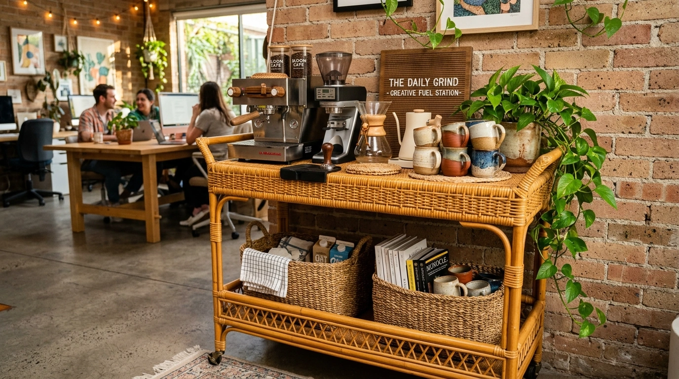 The Cozy Boho Rattan Cart Setup