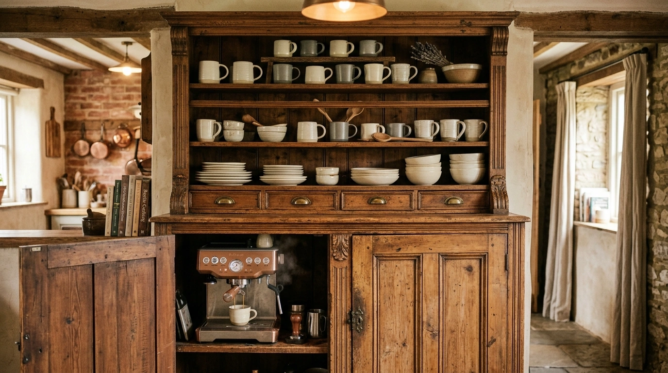 The Antique Hutch Beverage Station