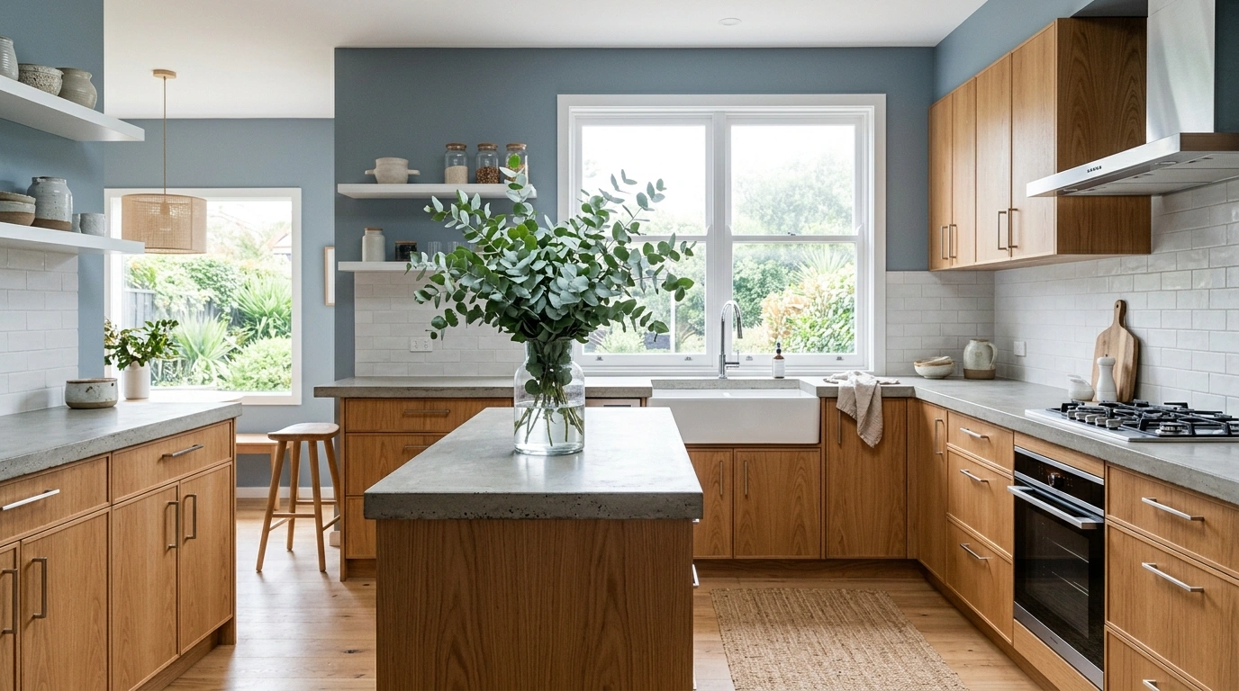Cool Dusty Blue and Satin Nickel