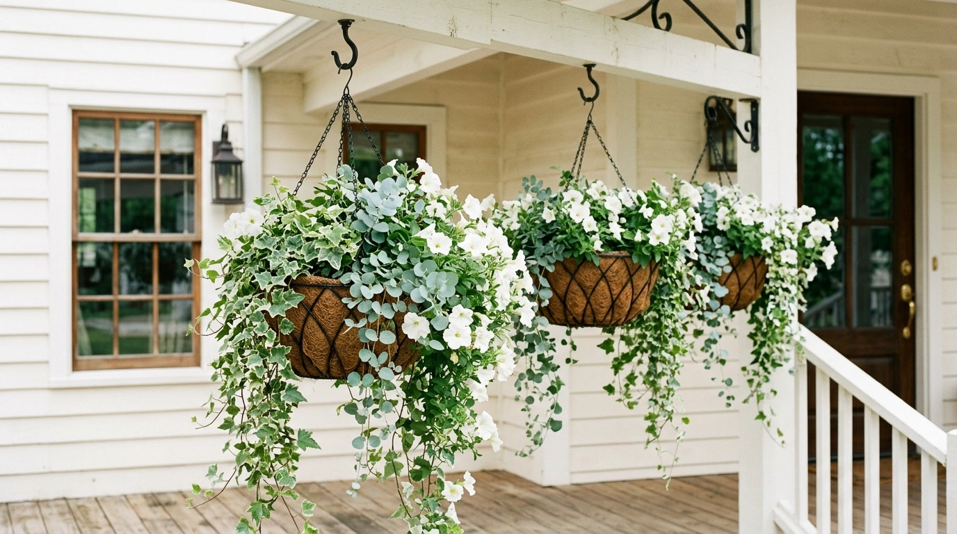 Cascading Hanging Baskets with Muted Greenery