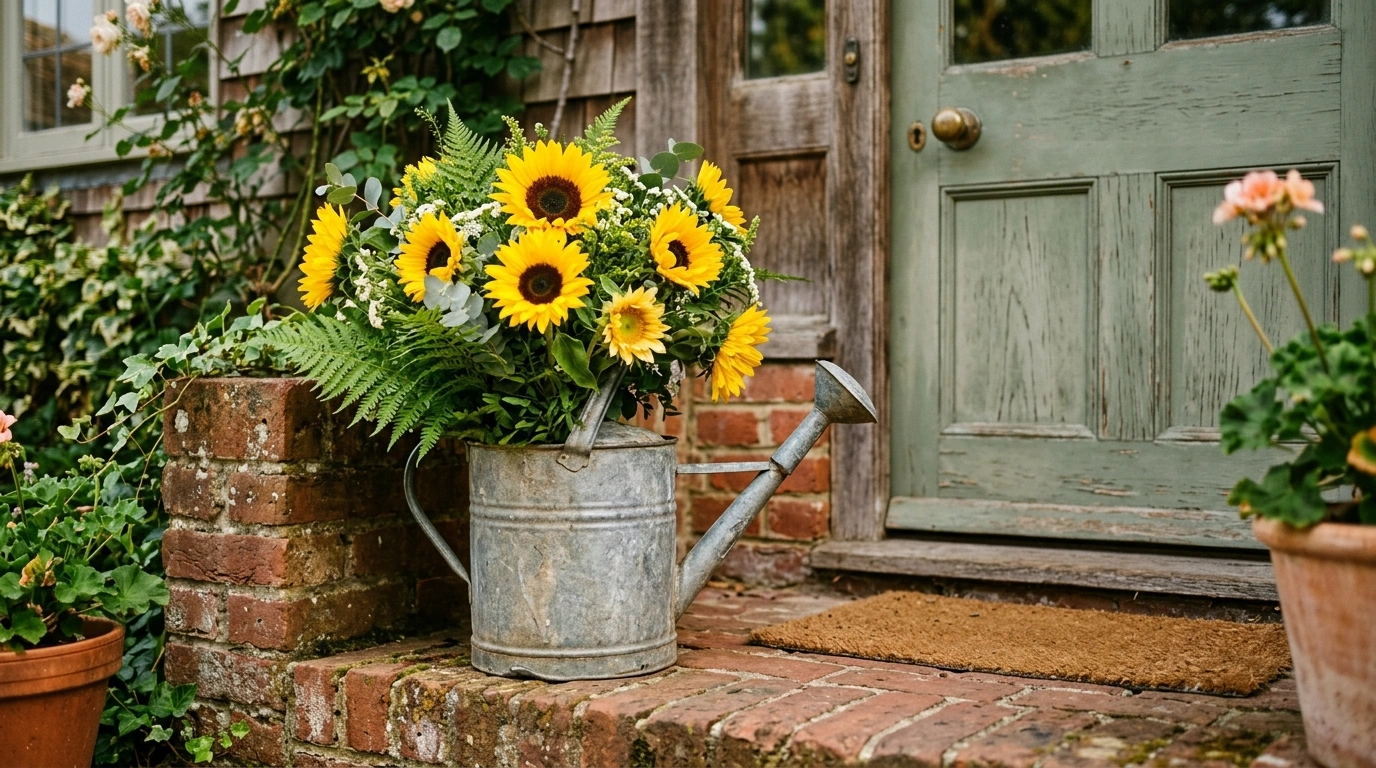 A Vintage Metal Watering Can Floral Display