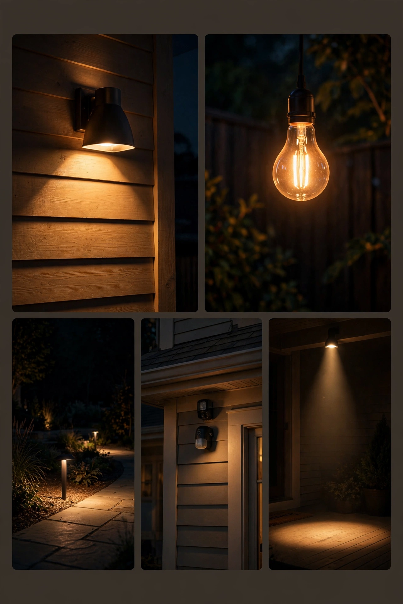 Diagram showing the five dark sky outdoor lighting principles with icons for shielding, warmth, brightness, timing, and aiming