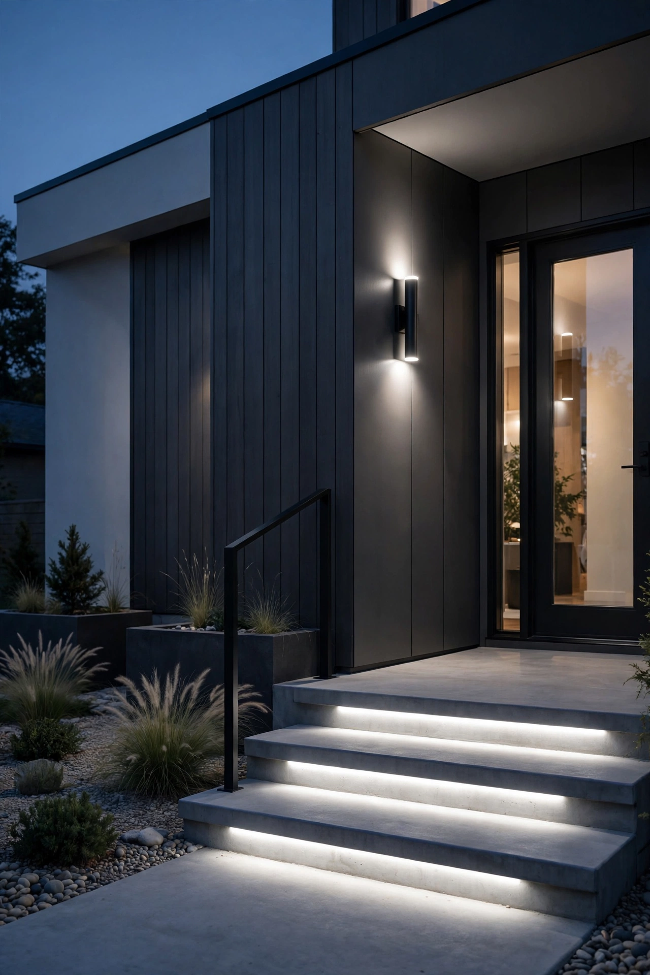 Outdoor deck steps lit with crisp 3000K outdoor light color temperature step lights at night