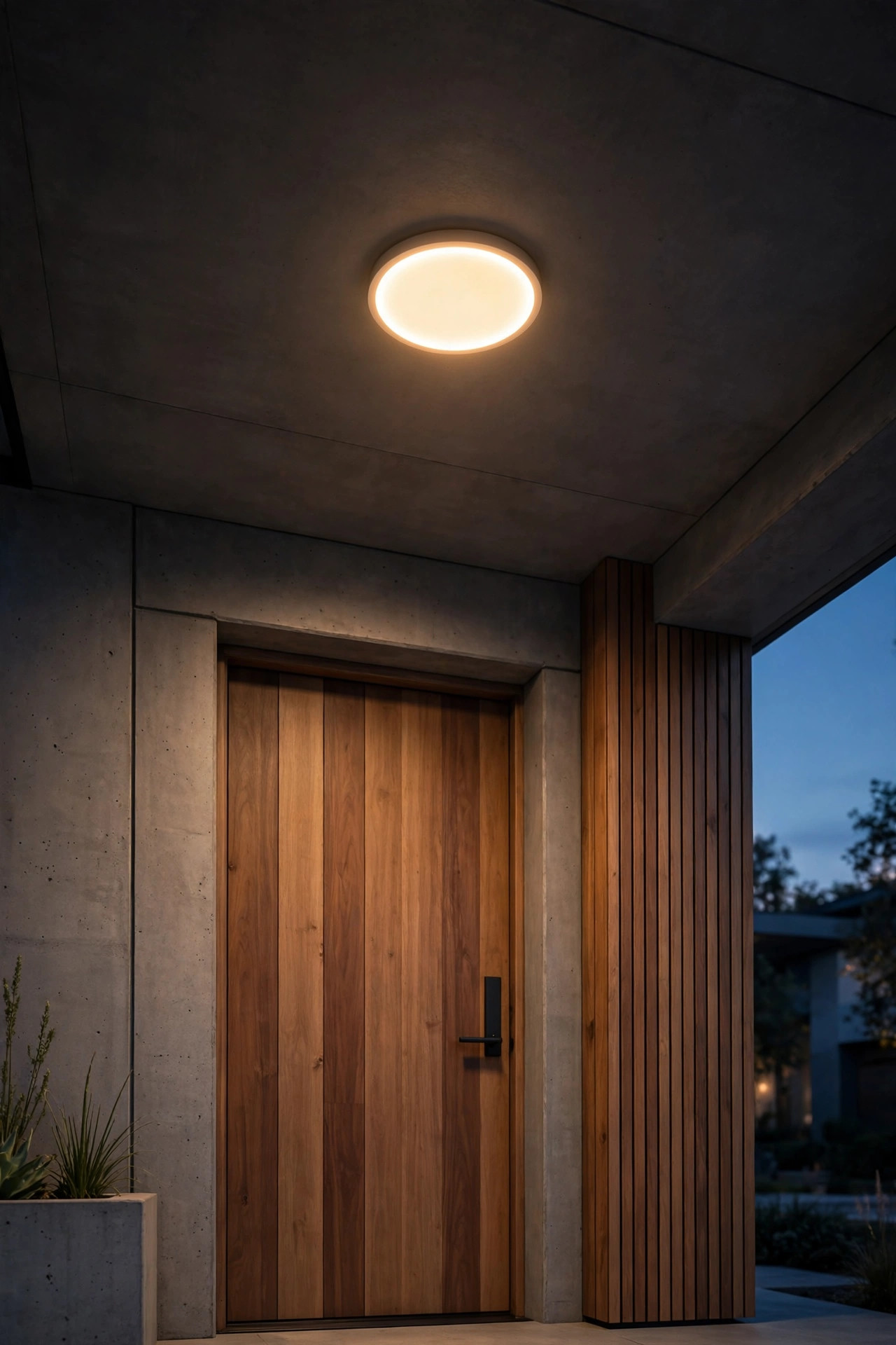 Sleek integrated LED flush mount porch ceiling light with modern minimal design