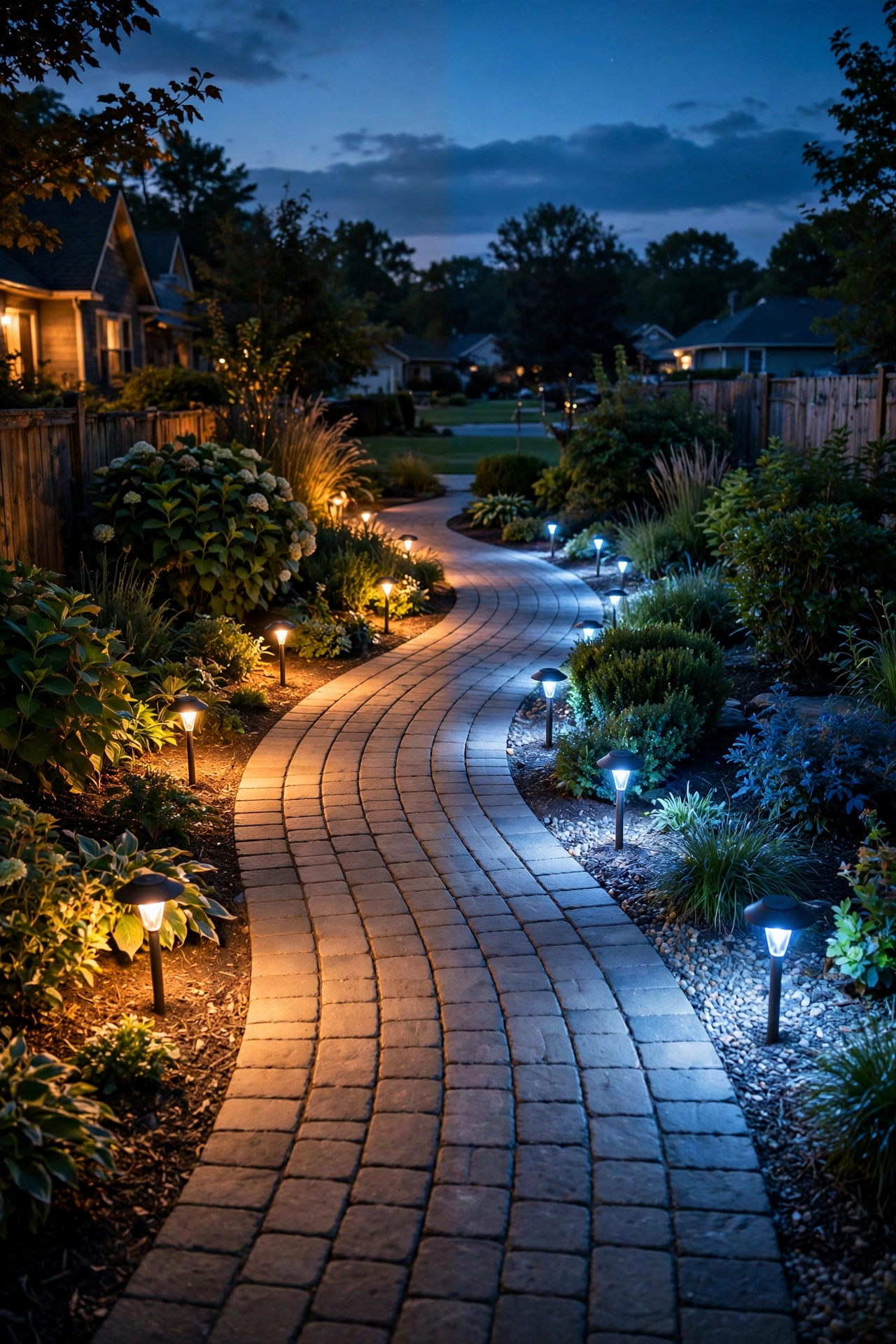 Side-by-side comparison of warm 2700K and cool 5000K path lights showing the difference in color temperature