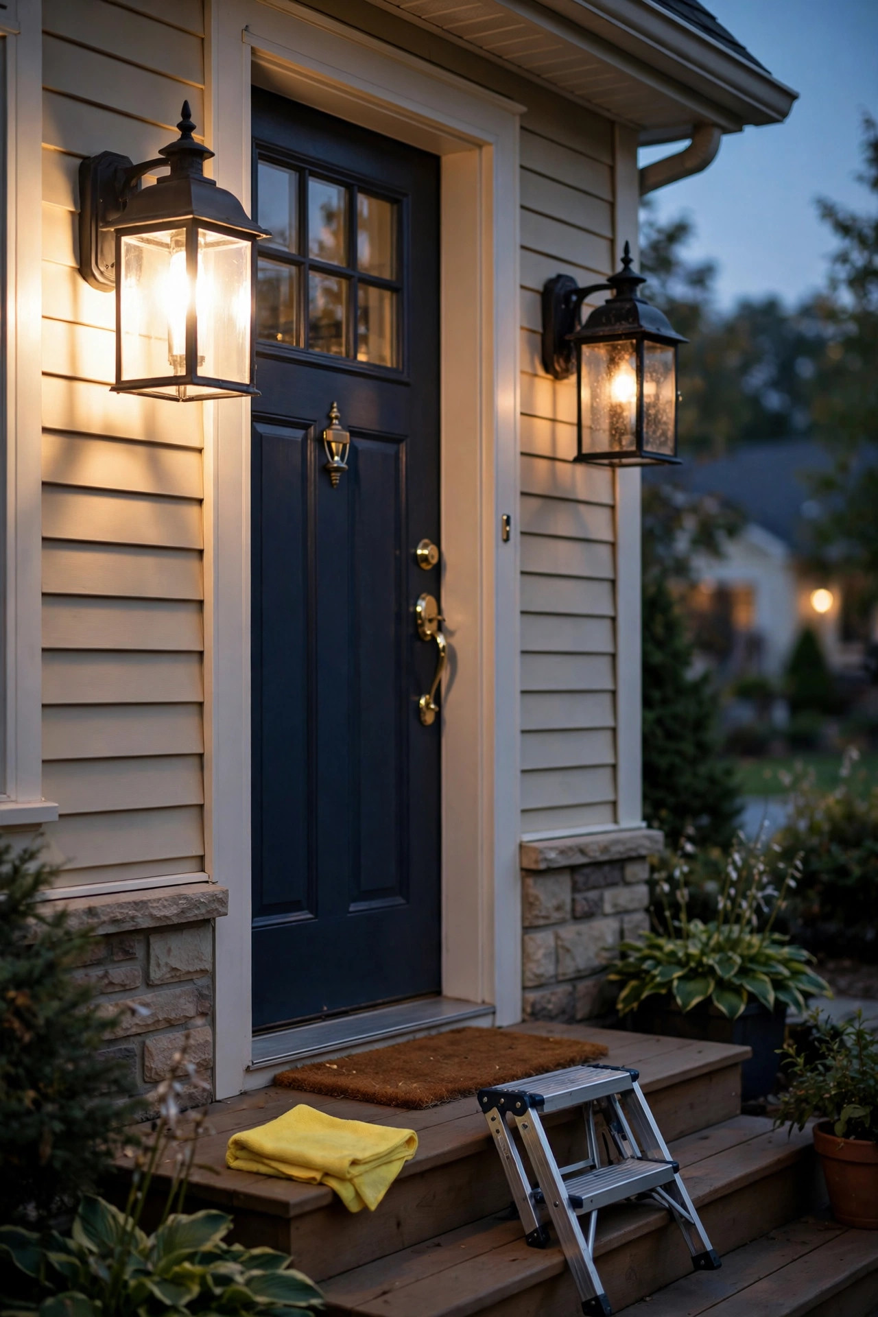 Cleaning glass panels of outdoor wall sconces for long-lasting brightness