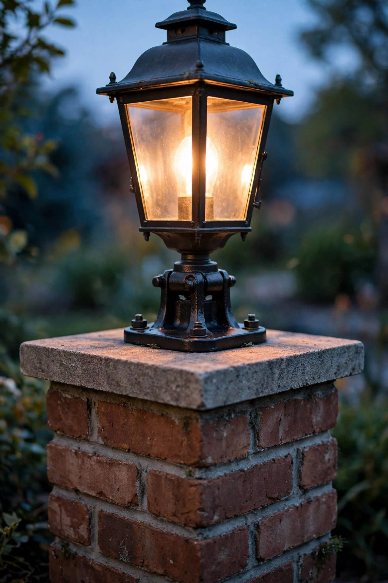 Pier mount adapter base fitting a lantern onto a brick column cap