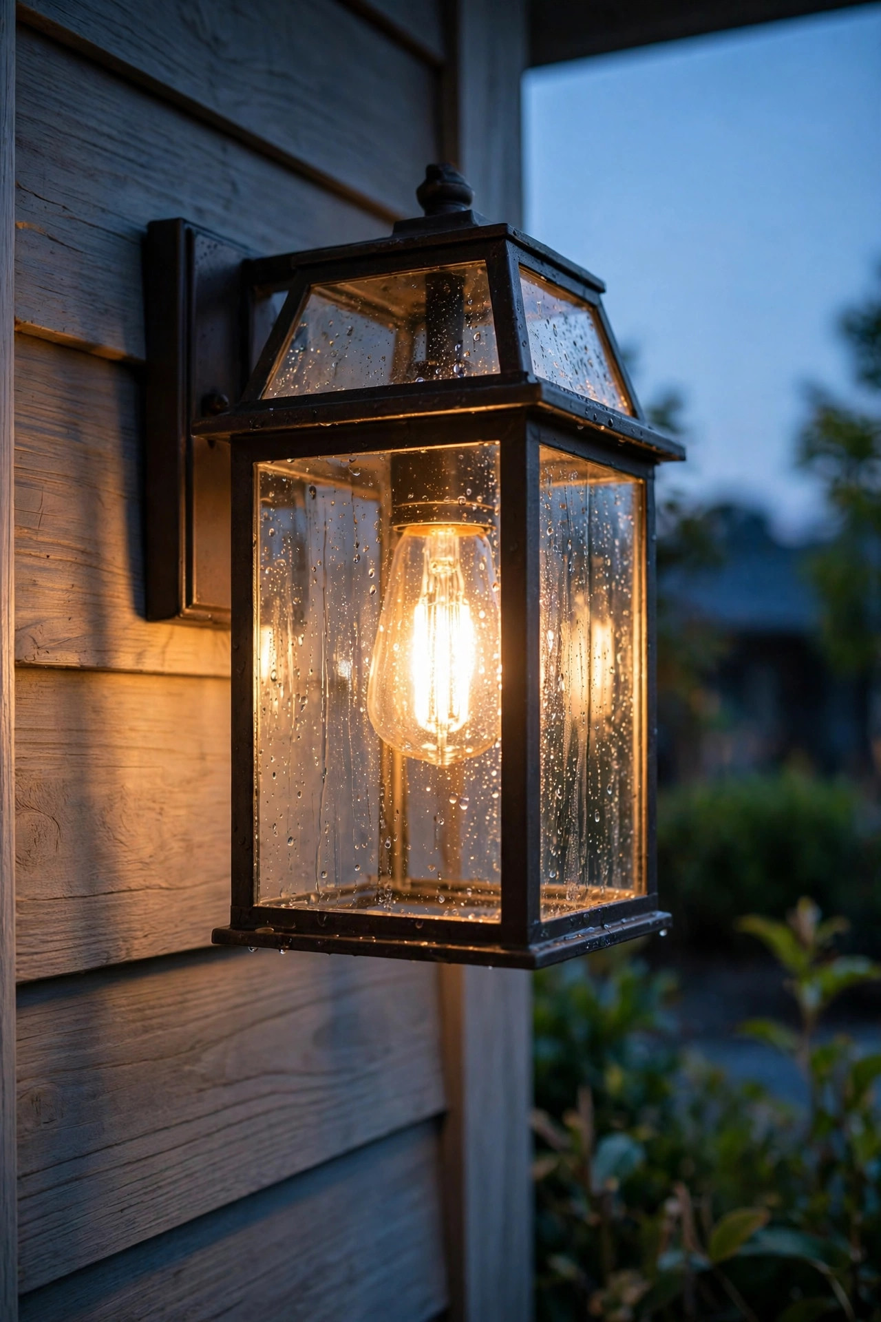 Freshly cleaned porch light fixture with sparkling glass and a warm new bulb, ready for listing day